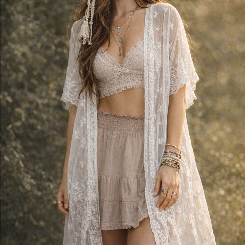 Forever 21+ Boho Sheer White Lace Kimono